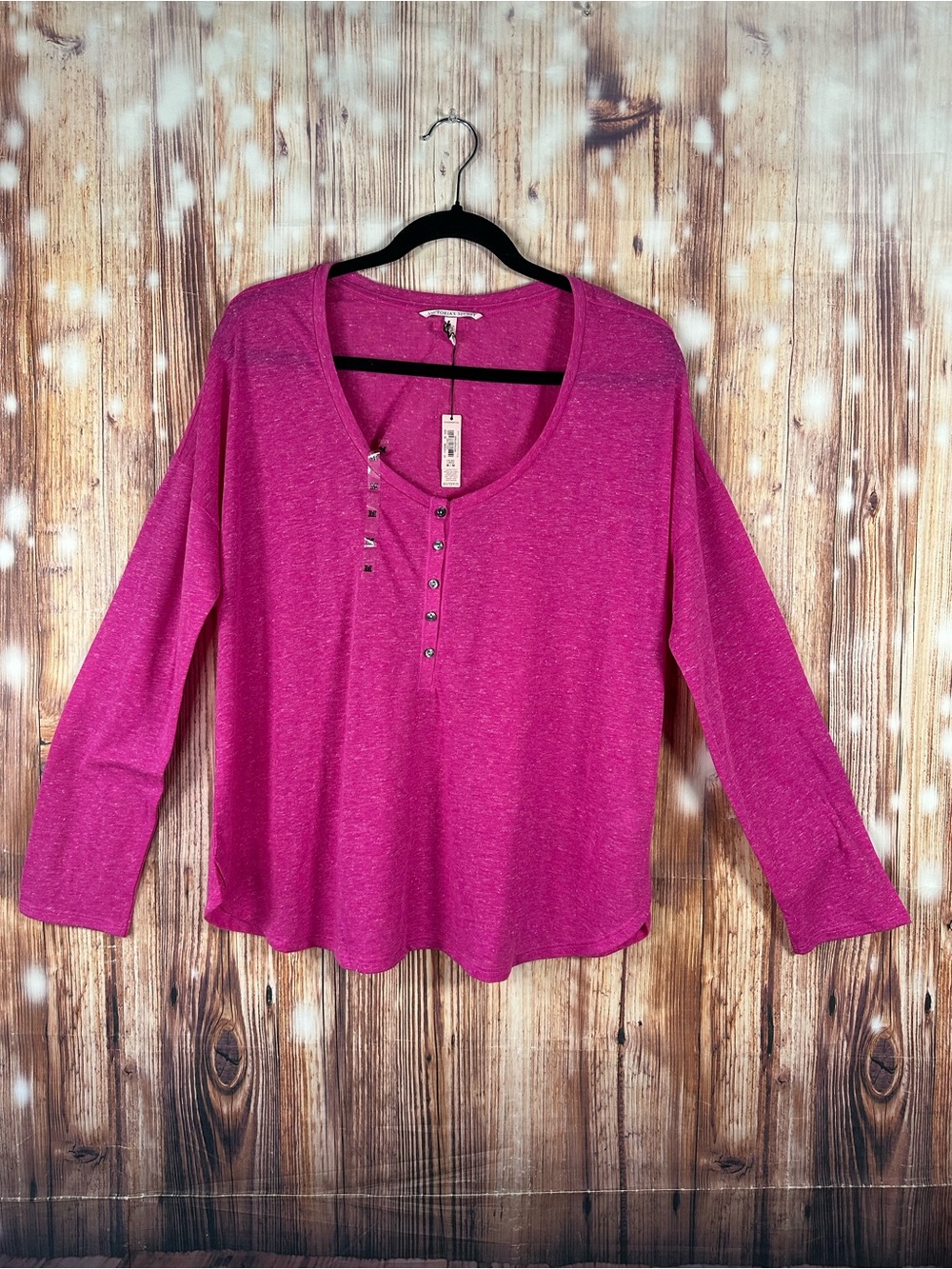 Victoria’s Secret Women’s Long Sleeve Henley Top - Magenta Size Medium